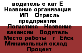 водитель с кат Е › Название организации ­ ИП › Отрасль предприятия ­ Логистика › Название вакансии ­ Водитель › Место работы ­ г. Ейск › Минимальный оклад ­ 50 000 › Процент ­ 25 - Краснодарский край Работа » Вакансии   